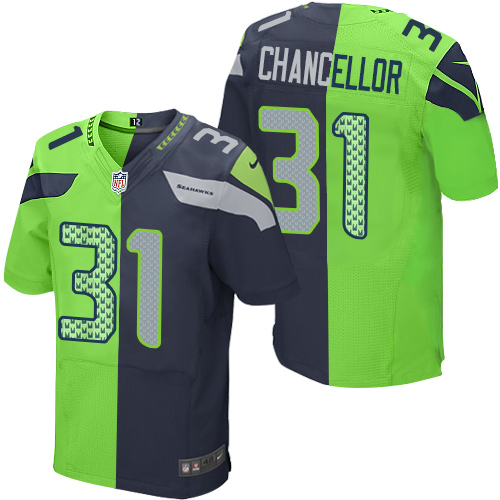 Men's Elite Kam Chancellor Nike Jersey Navy/Green - #31 Split Fashion NFL Seattle Seahawks